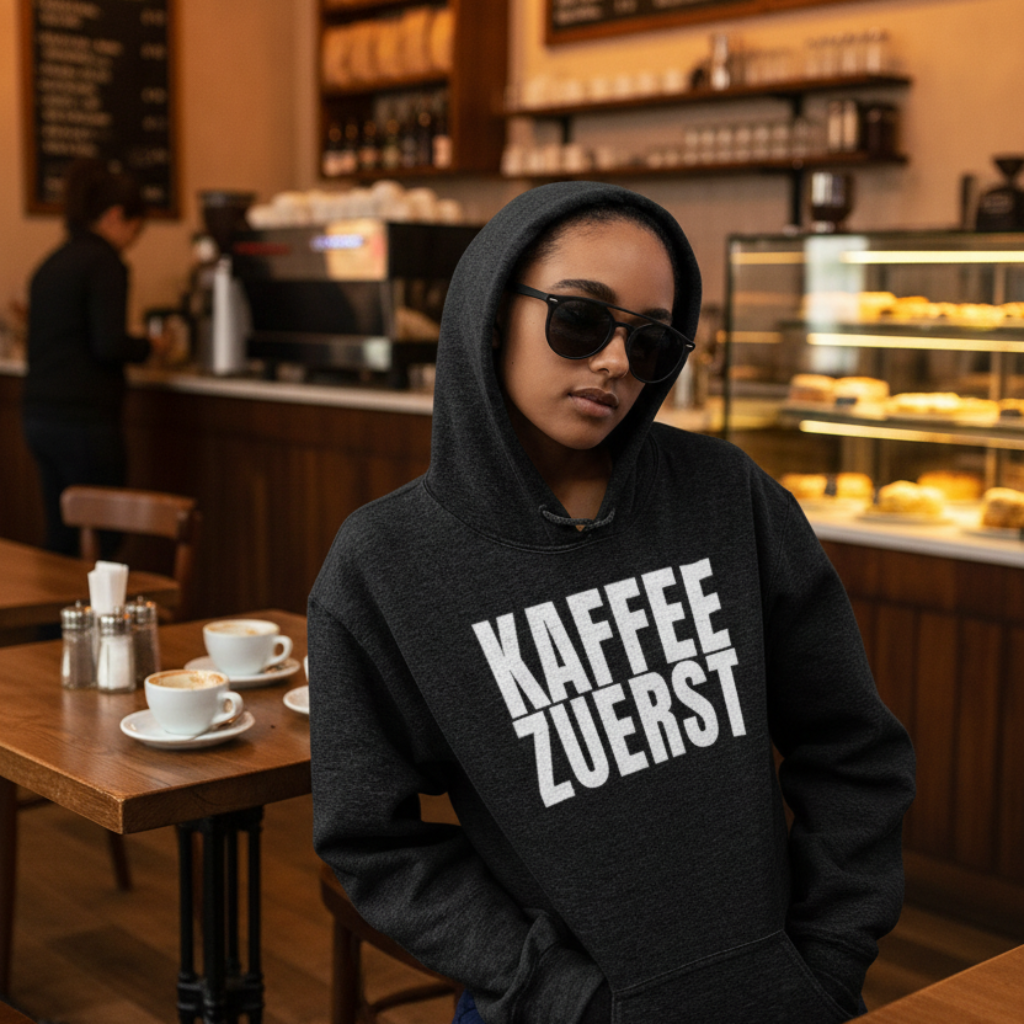KAFFEE ZUERST Hoodie –  Stylischer Kaffee Hoodie